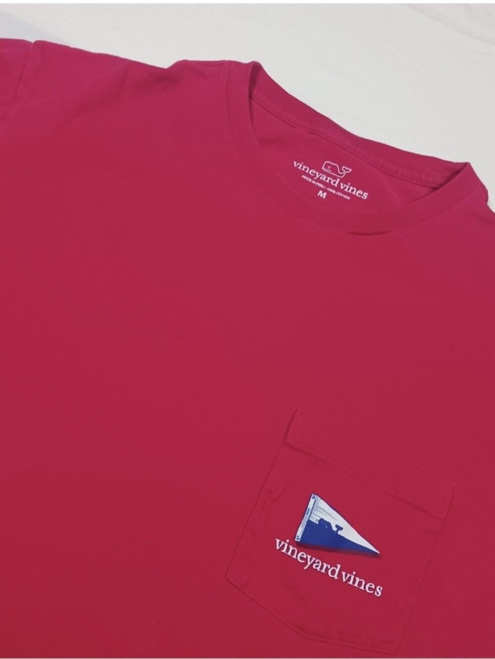 Vineyard Vines Mens M Long Sleeve T Shirt Red Nautical Signal Flag Pocket Tee
